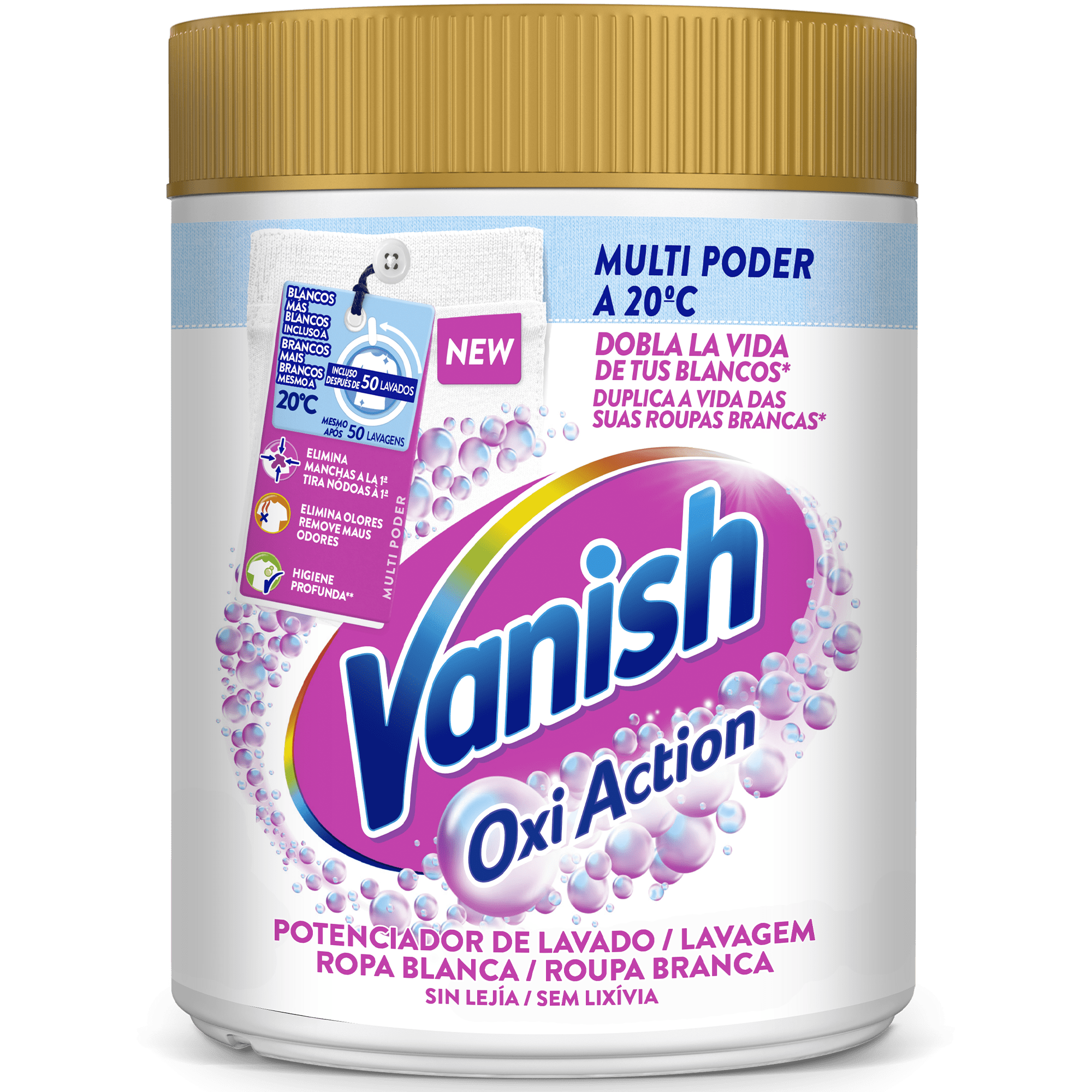 Vanish Oxi Action Multi Poder potenciador de lavado para ropa blanca y quitamanchas en polvo